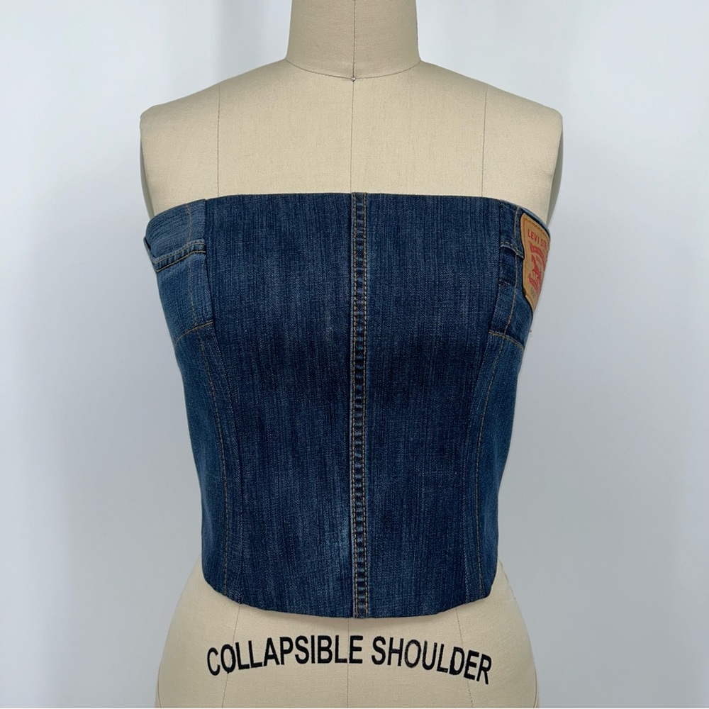 Reworked Levi's Patchwork Denim Corset Size Small Dark Wash Denim
